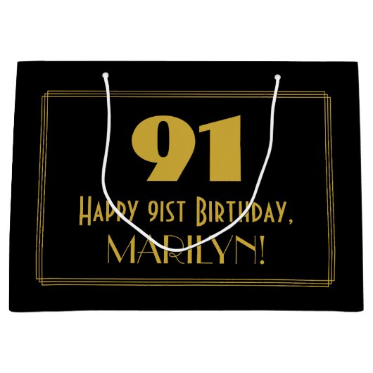 91番目の誕生日:インスパイアアールデコの「91」の外観と名前 ラージペーパーバッグ (正面)