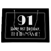 91番目の誕生日:インスパイアアールデコスタイル「91」、名前 ラージペーパーバッグ (正面)