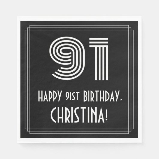 91番目の誕生日:インスパイアアールデコ検索"91" +名前 スタンダードランチョンナプキン (正面)