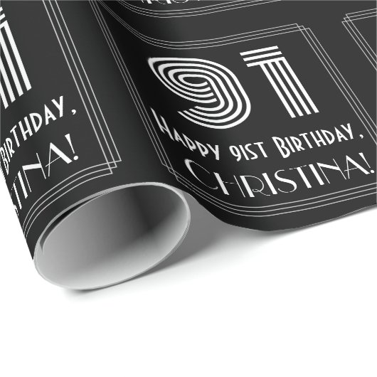 91番目の誕生日:インスパイアアールデコ「91」を名前とともに検索 ラッピングペーパー (ロールコーナー)