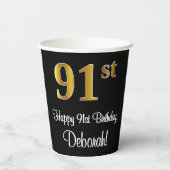 91番目の誕生日-エレガント豪華なフェイク金ゴールドルック# 紙コップ (裏面)