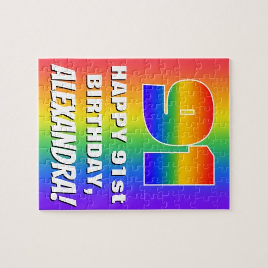 91番目の誕生日: カラフル、おもしろいレインボーパターン# 91 ジグソーパズル (横)