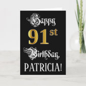 91番目の誕生日:ファンシースクリプト、フェイク金ゴールド・ルック、名前 カード (正面)