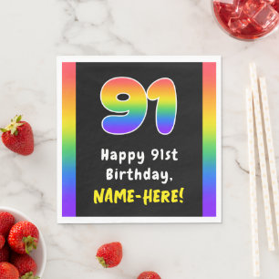 91番目の誕生日:レインボースペクトル# 91、名前をカスタムする スタンダードランチョンナプキン