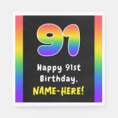 91番目の誕生日:レインボースペクトル# 91、名前をカスタムする スタンダードランチョンナプキン (正面)