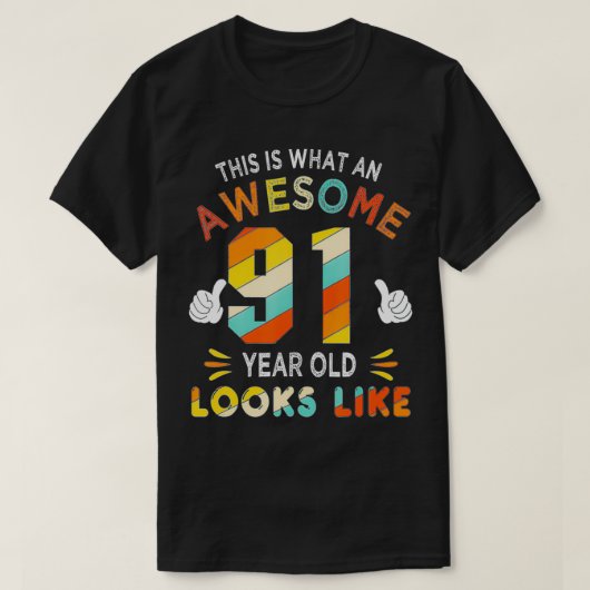 91誕生日ギフト91歳9歳に似おもしろいた Tシャツ (デザイン正面)
