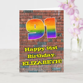 91誕生日:おもしろいグラフィティインスパイアレインボー91 カード