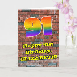 91誕生日:おもしろいグラフィティインスパイアレインボー91 カード
