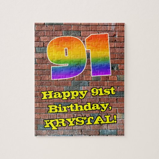 91誕生日:おもしろいグラフィティインスパイアレインボー91 ジグソーパズル (縦)
