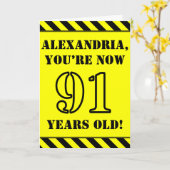 91誕生日:おもしろいステンシルスタイル文字、名前をカスタムする カード (黄色い花)