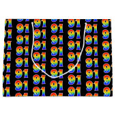 91誕生日:おもしろいレインボーイベント第91パターン ラージペーパーバッグ (正面)