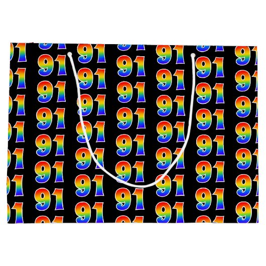 91誕生日:おもしろいレインボーイベント第91パターン ラージペーパーバッグ (裏面)