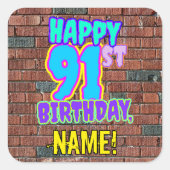 91誕生日-おもしろい、アーバングラフィティインスパイアルック スクエアシール (正面)