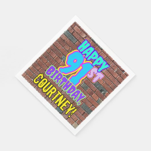 91誕生日～おもしろい、アーバングラフィティインスパイアルック スタンダードランチョンナプキン (角)