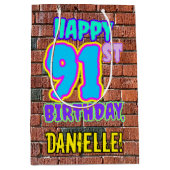 91誕生日:おもしろい、アーバングラフィティインスパイアルック ミディアムペーパーバッグ (正面)