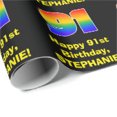 91誕生日:おもしろい、カラフルレインボーインスパイア# 91 ラッピングペーパー (ロールコーナー)