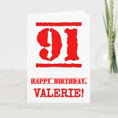 91誕生日:おもしろい、赤ゴムスタンプルックインスパイアス カード (正面)