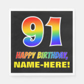 91誕生日:はっきりした,おもしろい,シンプル虹, 91 スタンダードランチョンナプキン (正面)
