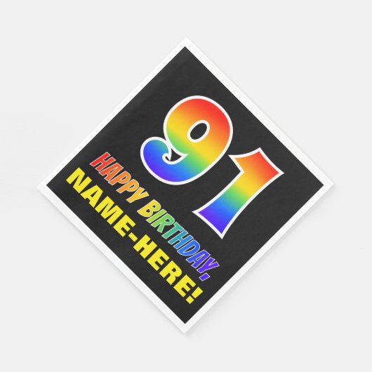 91誕生日:はっきりした,おもしろい,シンプル虹， 91 スタンダードランチョンナプキン (角)