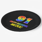 91誕生日:はっきりした,おもしろい,シンプル虹, 91 ペーパープレート (アングル)