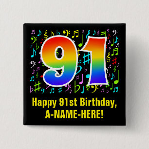 91誕生日:カラフルMusic Symbols, Rainbow 91 缶バッジ