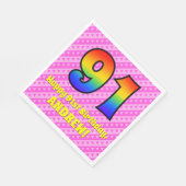 91誕生日:ピンクストライプのハート、レインボー# 91 スタンダードランチョンナプキン (角)