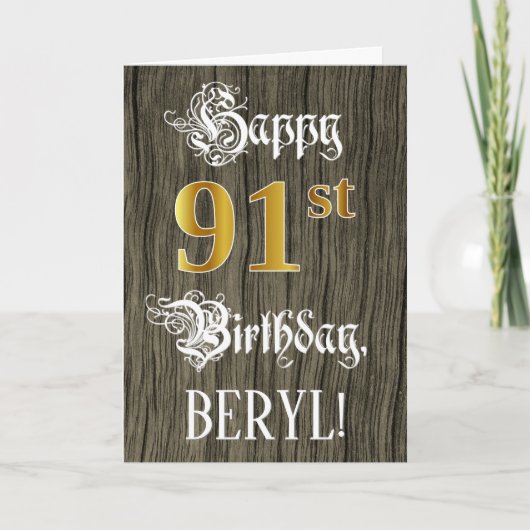 91誕生日:フェイク金ゴールドルック+木フェイク模様 カード (正面)