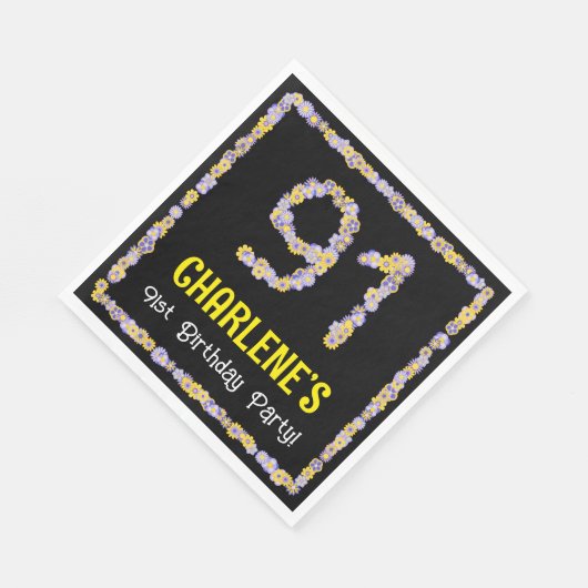 91誕生日:フローラ花数、名前をカスタムする スタンダードランチョンナプキン (角)