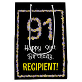 91誕生日:フローラ花数、名前をカスタムする ミディアムペーパーバッグ (裏面)