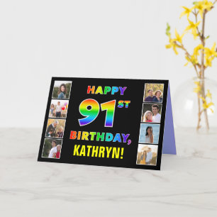 91誕生日:レインボー文字カスタム、写真&名前 カード