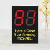 91誕生日:レッドデジタルクロックスタイル"91" +名前 カード (黄色い花)