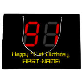 91誕生日:レッドデジタルクロックスタイル"91" +名前 ラージペーパーバッグ (正面)