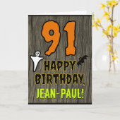 91誕生日:不気味ハロウィーンテーマ、名前をカスタムする カード (黄色い花)
