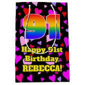 91誕生日：愛するハートパターン、虹# 91 ミディアムペーパーバッグ (正面)