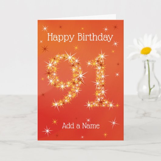 91誕生日- 91イン星 – 赤 – 年齢91 カード (小さな植物)