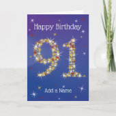91誕生日- 91イン星 – 青 – 年齢91 カード (正面)