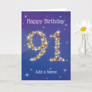 91誕生日- 91イン星 – 青 – 年齢91 カード