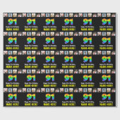 91誕生日: Rainbow "91";写真カスタムと名前 ラッピングペーパー (フラット)