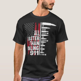 911アメリカ国旗の銃の愛をダイヤルするよりも速く Tシャツ
