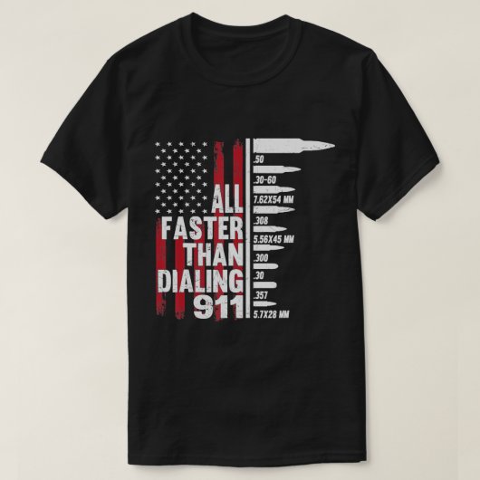 911アメリカ国旗の銃の愛をダイヤルするよりも速く Tシャツ (デザイン正面)