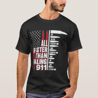 911アメリカ国旗の銃の愛をダイヤルするよりも速く Tシャツ