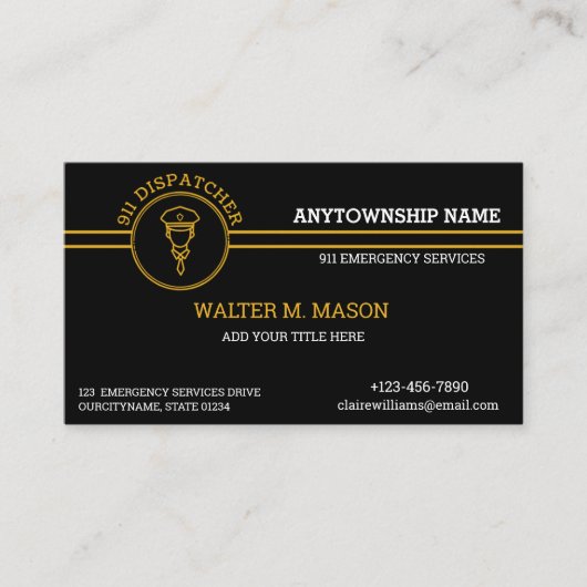 911 Dispatcherシン金ゴールドストライプ線フラグ 名刺 (正面)