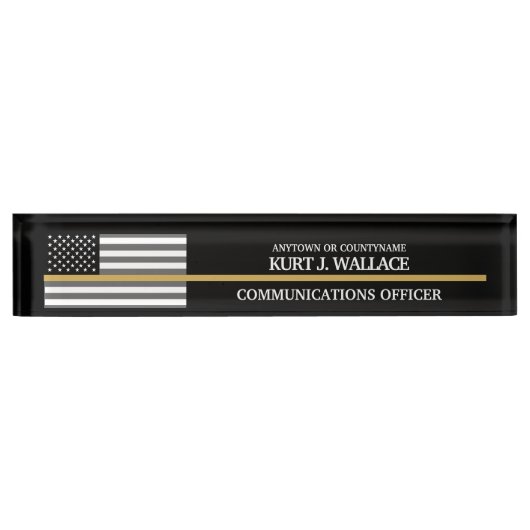 911 Dispatcherシン金ゴールドラインフラグデスク名プレート デスクネームプレート (正面)