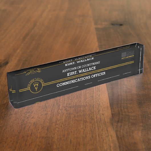 911 Dispatcherシン金ゴールドラインフラグデスク デスクネームプレート (側面)