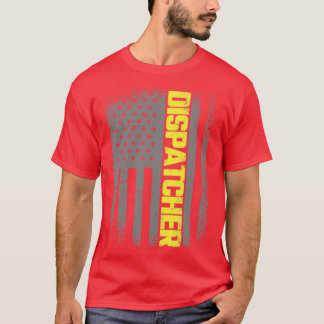 911 Dispatcherシン金ゴールドラインUSフラグ緊急Di Tシャツ