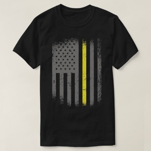 911 Dispatcherシン金ゴールドラインUSフラグ緊急Di Tシャツ (デザイン正面)