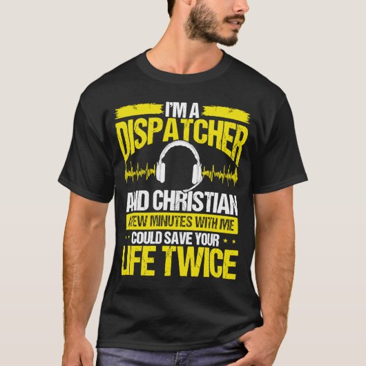 911 Dispatcher Christian Thin金ゴールド・ラインのディスパッチ Tシャツ (正面)