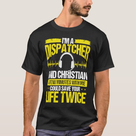 911 Dispatcher Christian Thin Gold Line Dispatch O Tシャツ (正面)