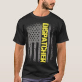 911 Dispatcher Thin Gold Line US Flag Emergency Di Tシャツ (正面)