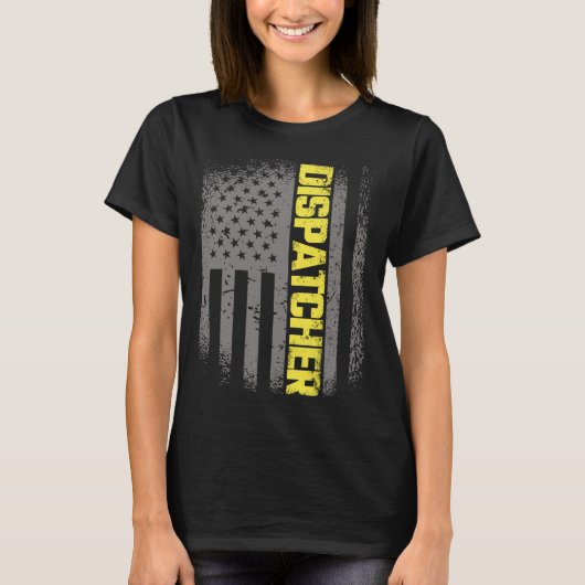 911 Dispatcher Thin Gold Line US Flag Emergency Di Tシャツ (正面)